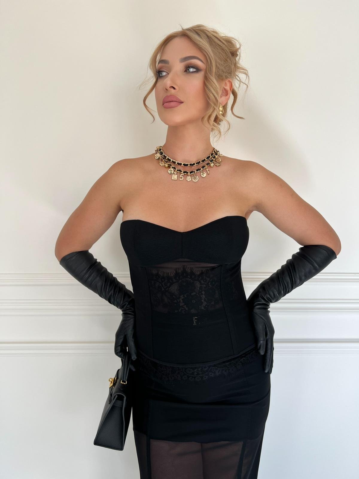 Black Mesh Corset with Lace detail - Image 3