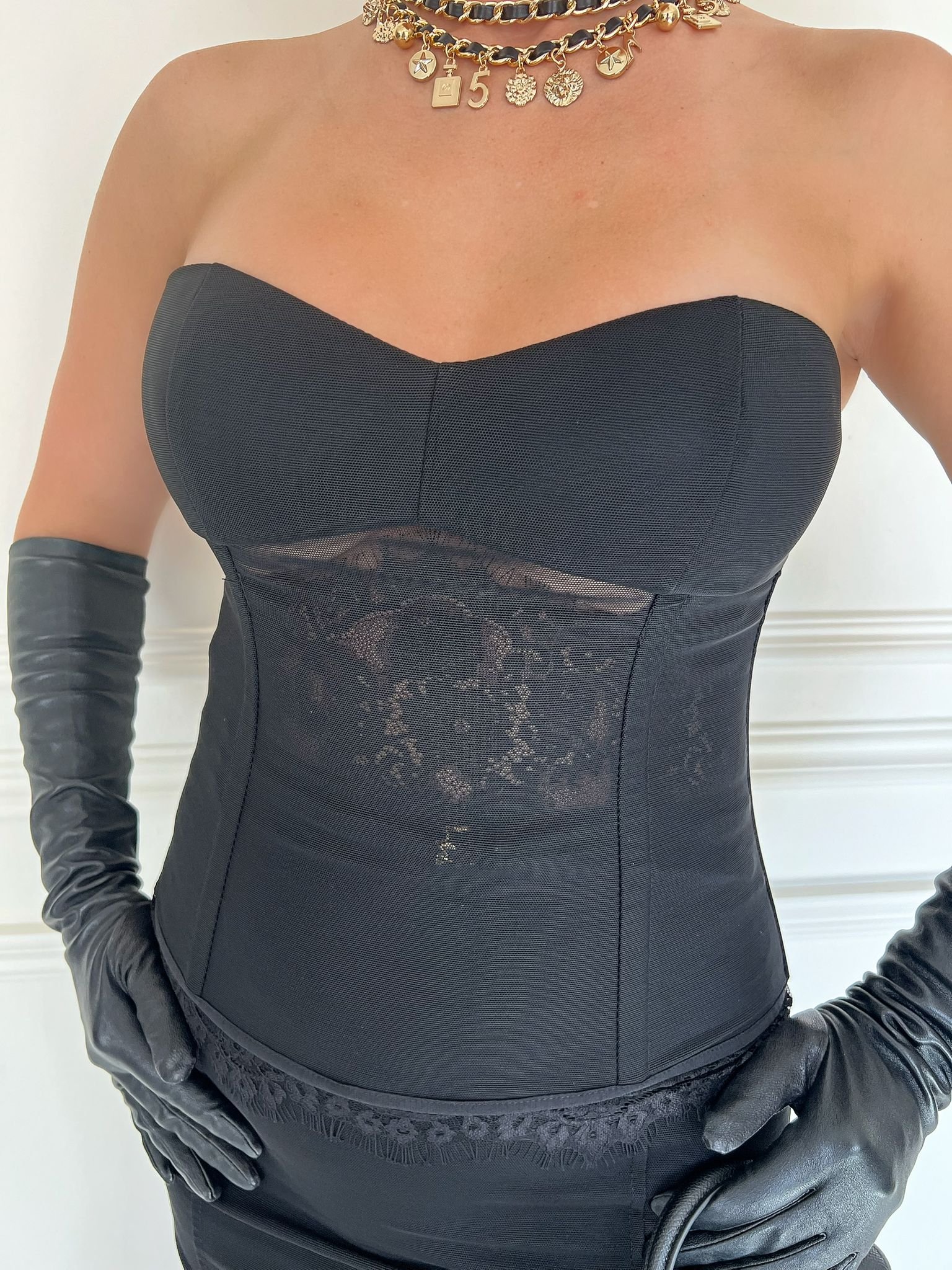 Black Mesh Corset with Lace detail - Image 4