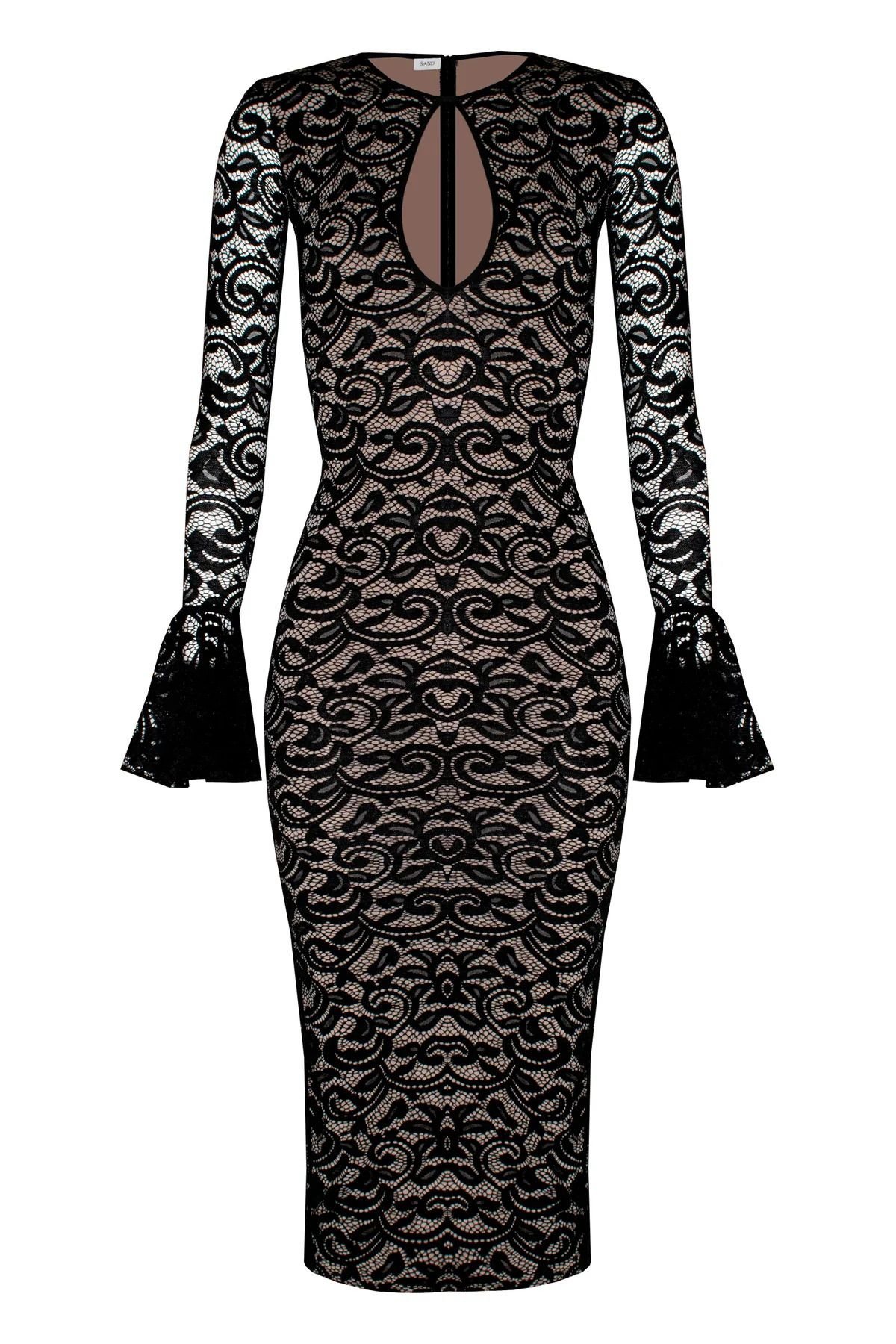 Black Lace Dress with Flared Sleeves - Image 5