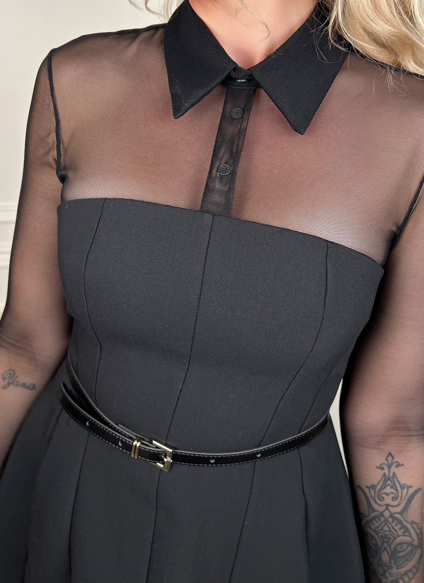 Mini Dress with Tulle Sleeves - Image 3