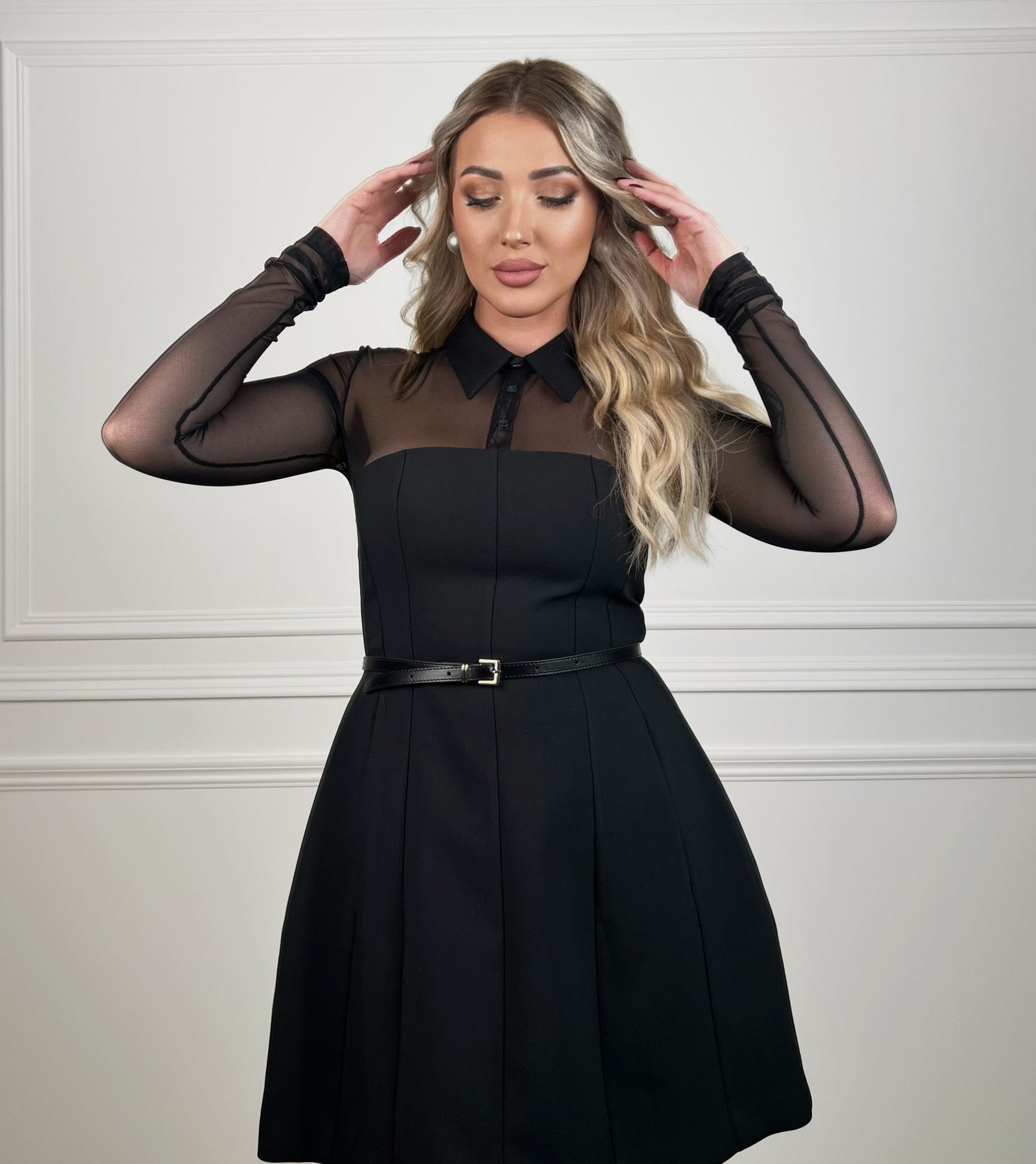 Mini Dress with Tulle Sleeves - Image 2