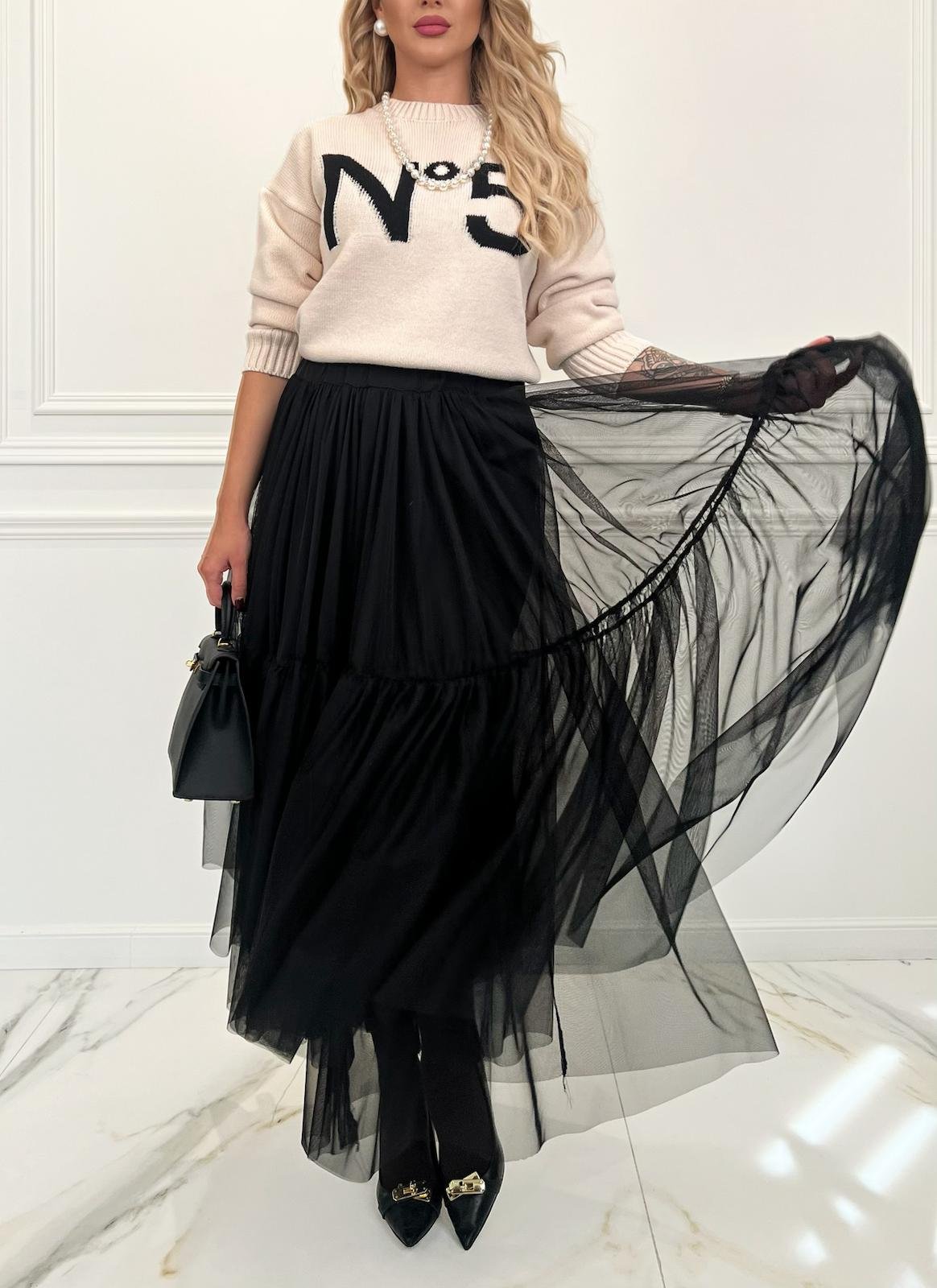 Tulle Maxi Skirt in Black - Image 2