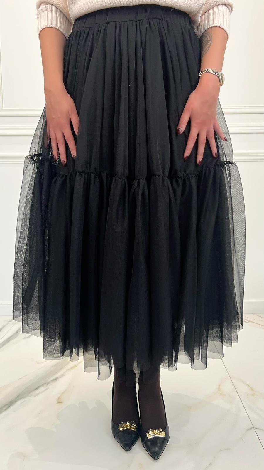 Tulle Maxi Skirt in Black