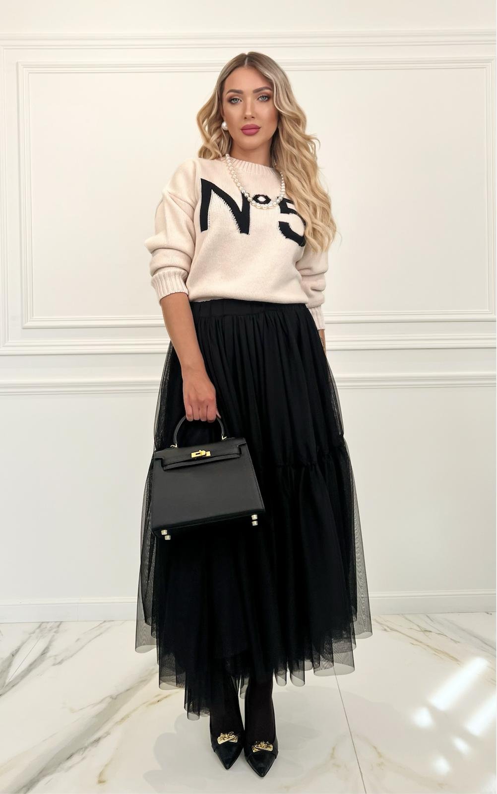 Tulle Maxi Skirt in Black - Image 3