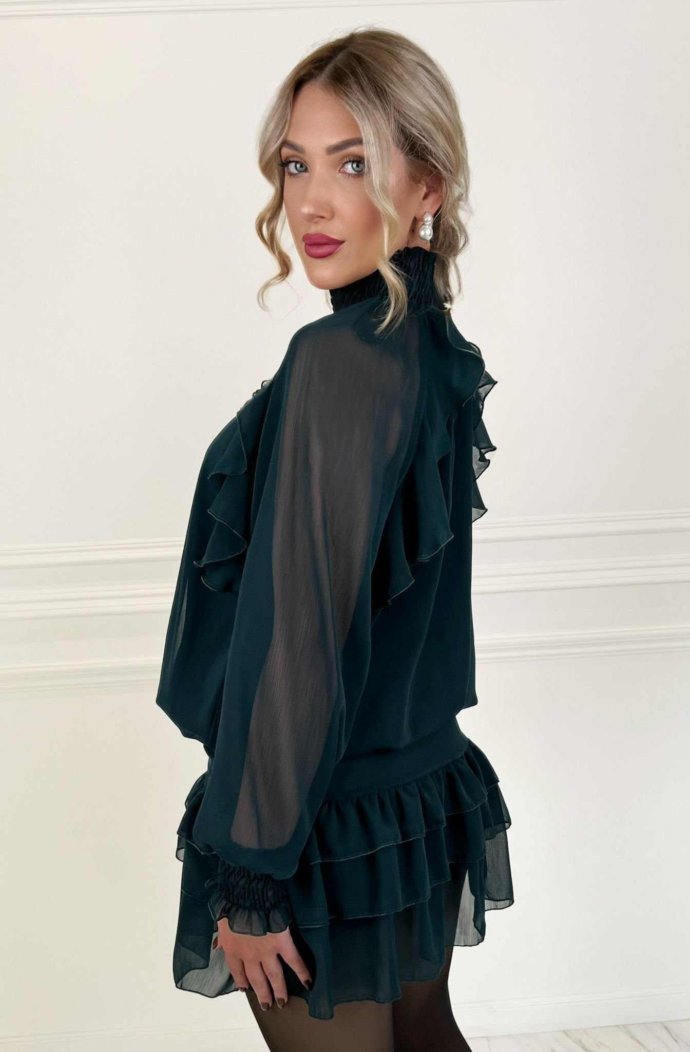 Tiered Ruffle Mini Dress in Teal - Image 3