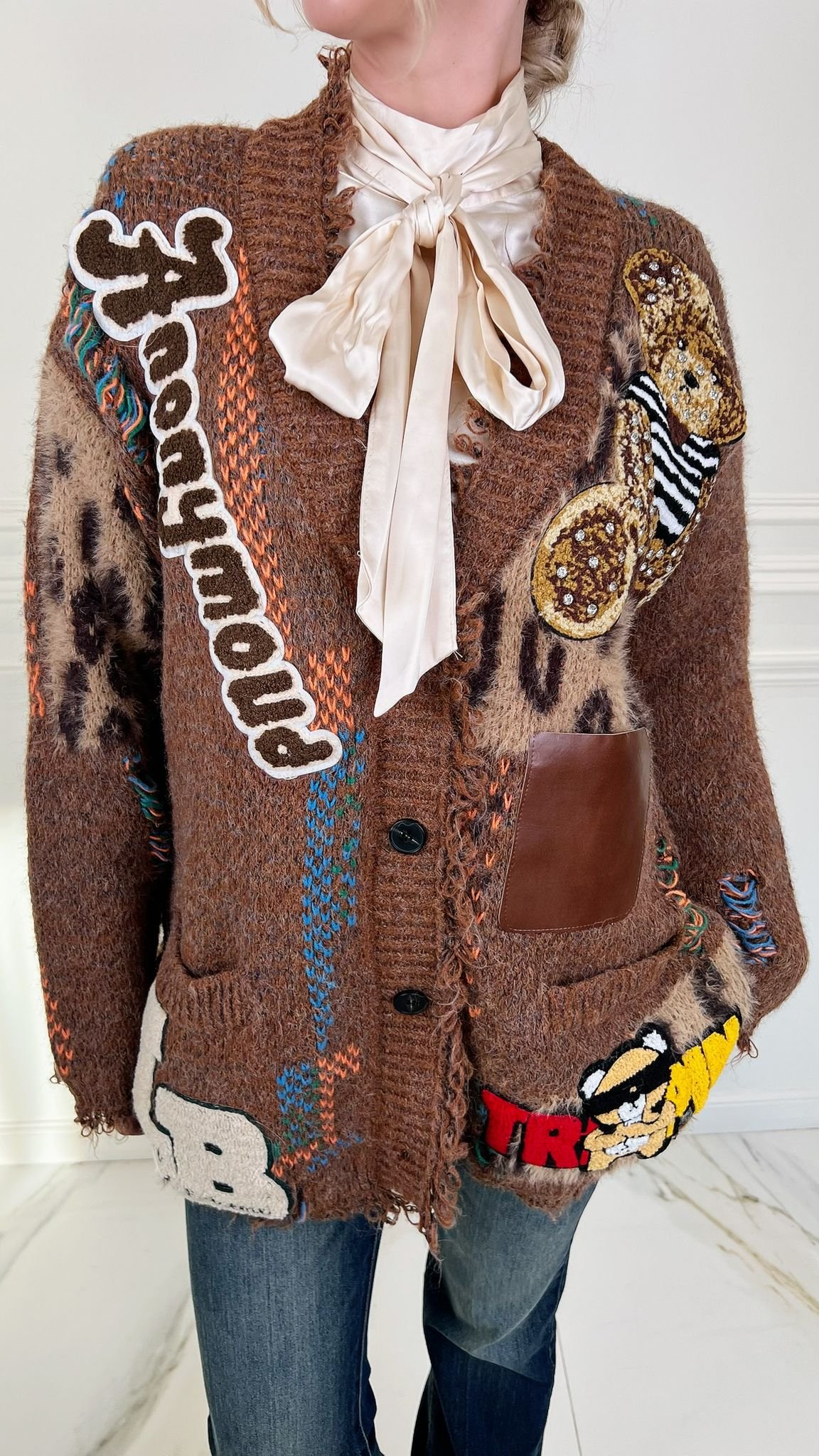 Brown Patchwork Cardigan