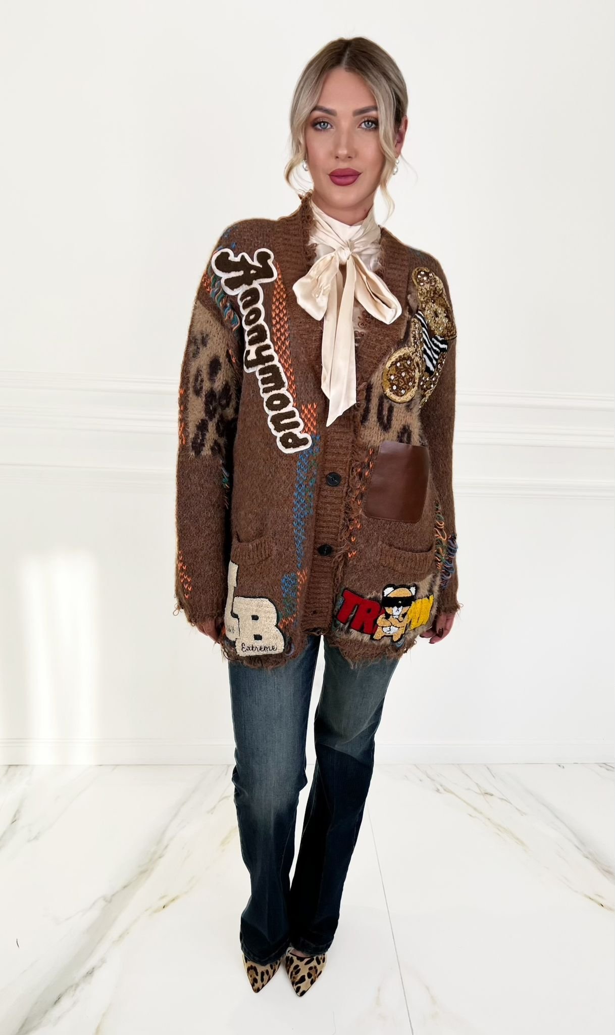 Brown Patchwork Cardigan - Image 2