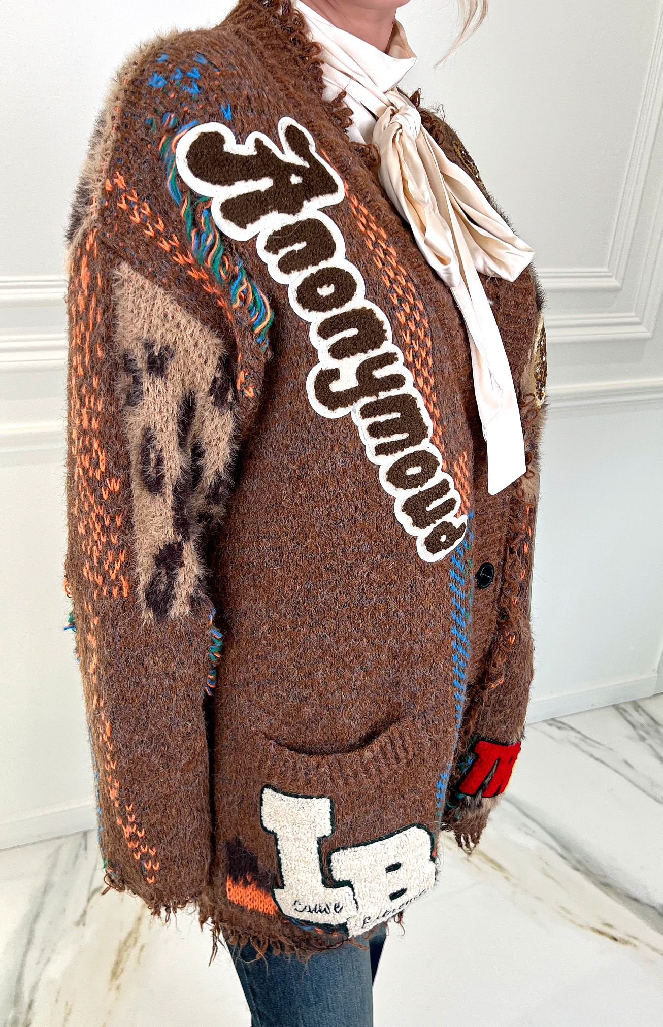 Brown Patchwork Cardigan - Image 5