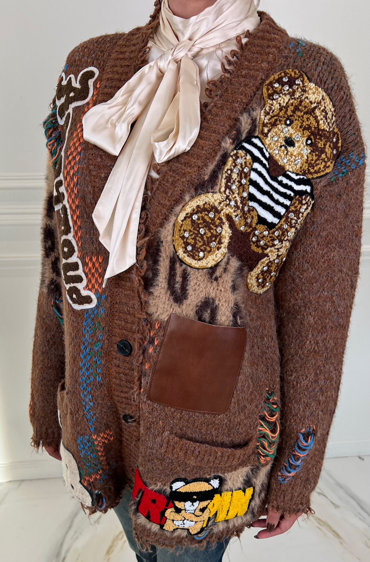 Brown Patchwork Cardigan - Image 4