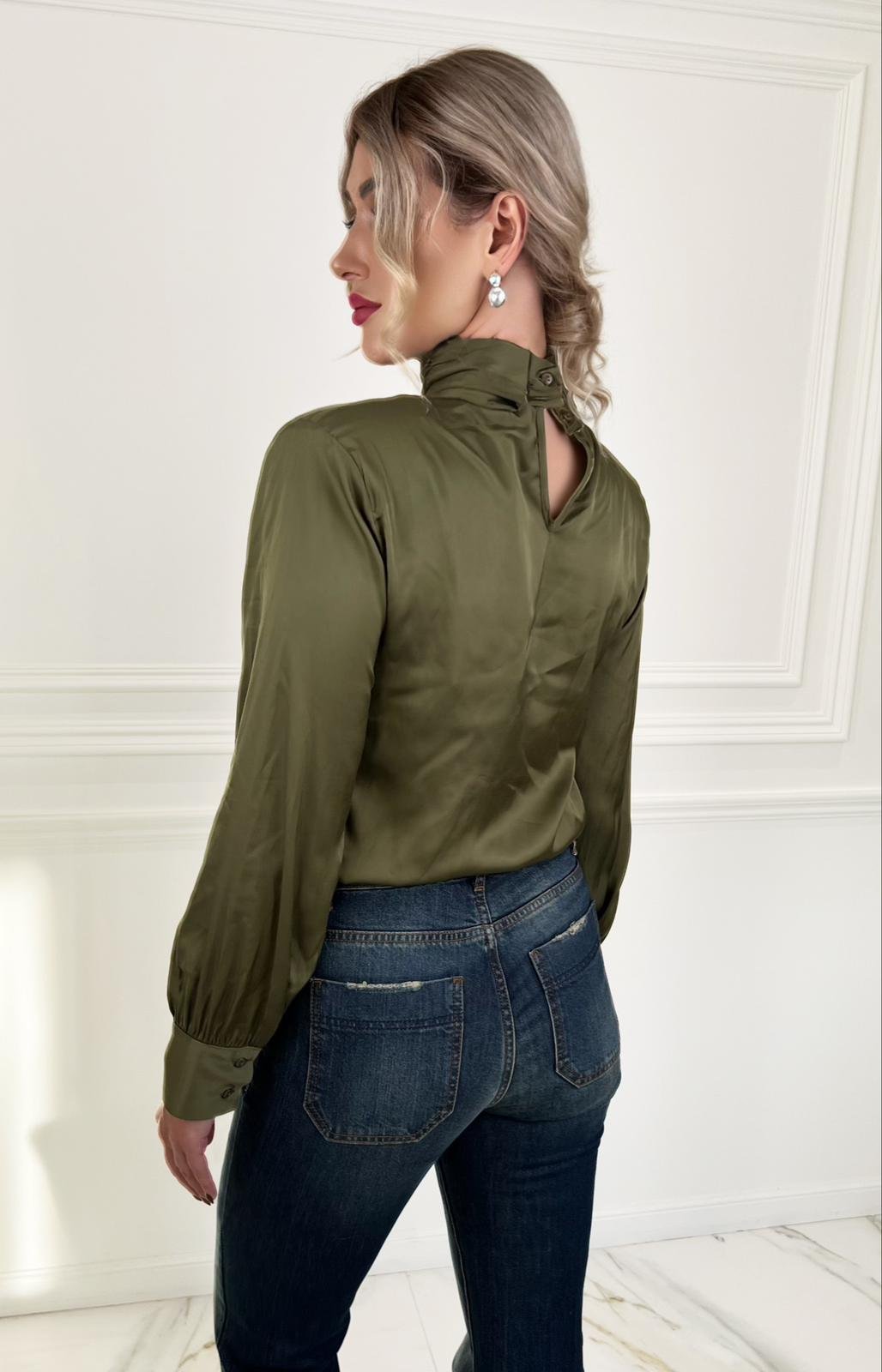 Olive Green Silk Blouse - Image 2