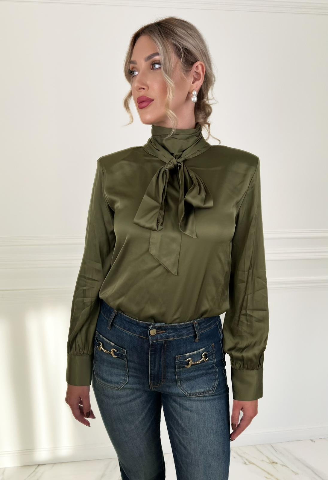 Olive Green Silk Blouse - Image 3