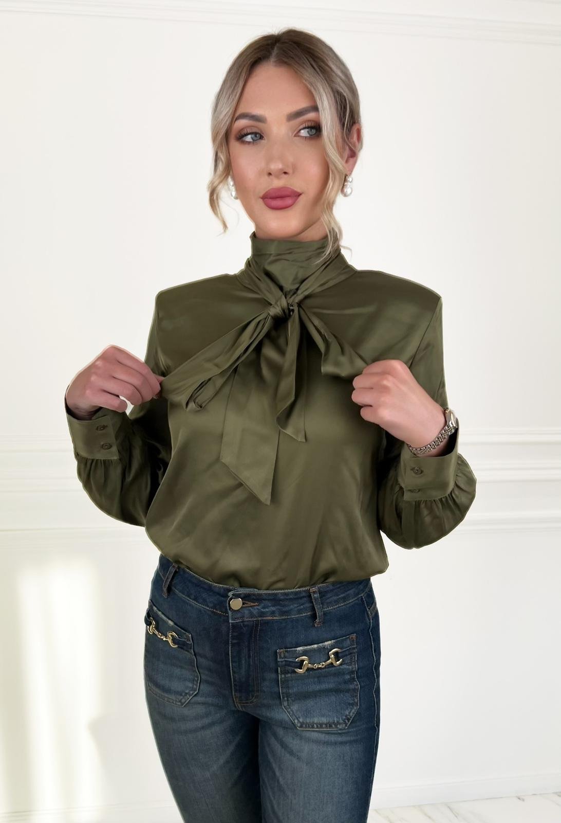 Olive Green Silk Blouse