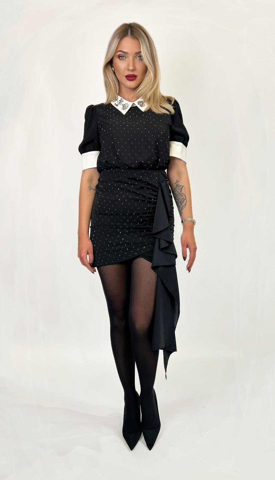 White Collar Mini Dress in Black