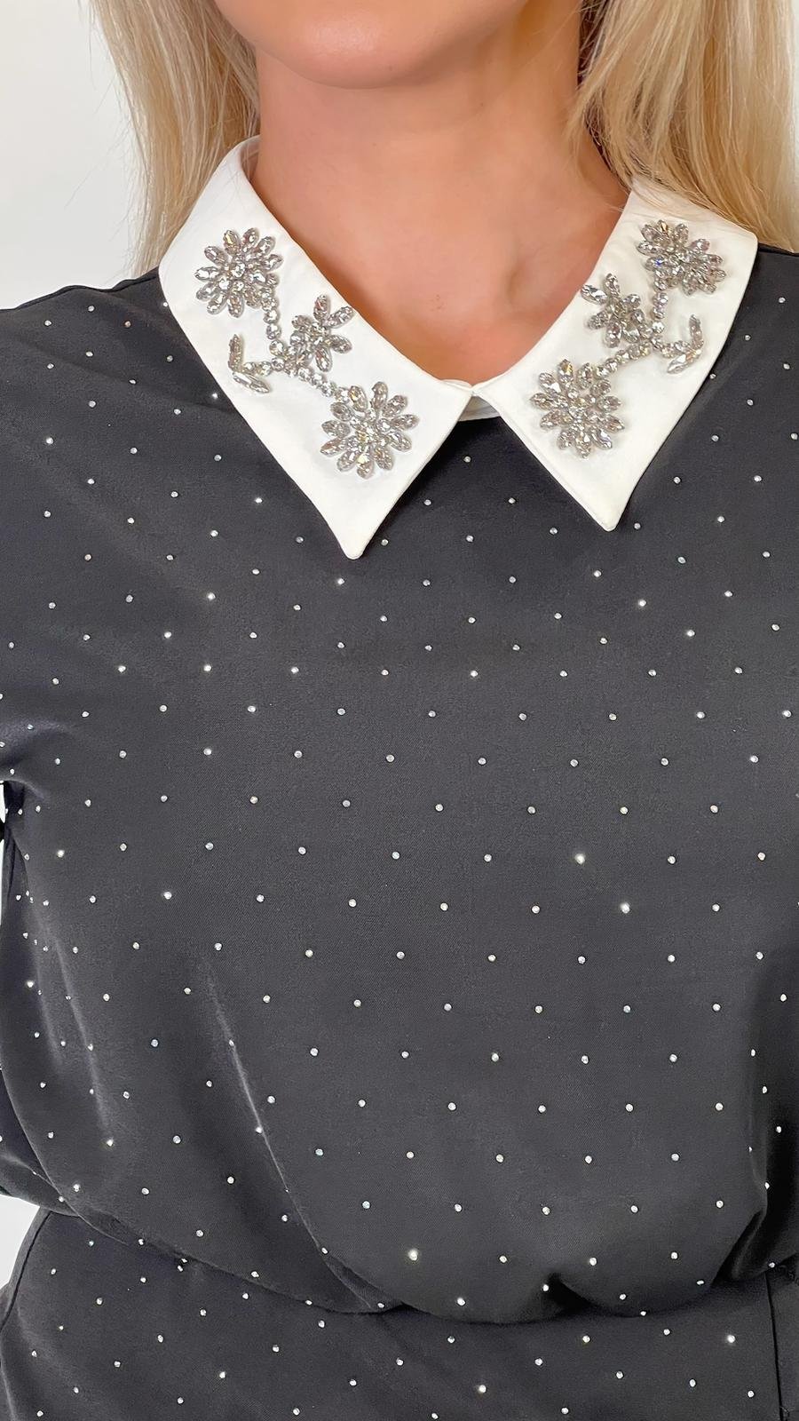 White Collar Mini Dress in Black - Image 2