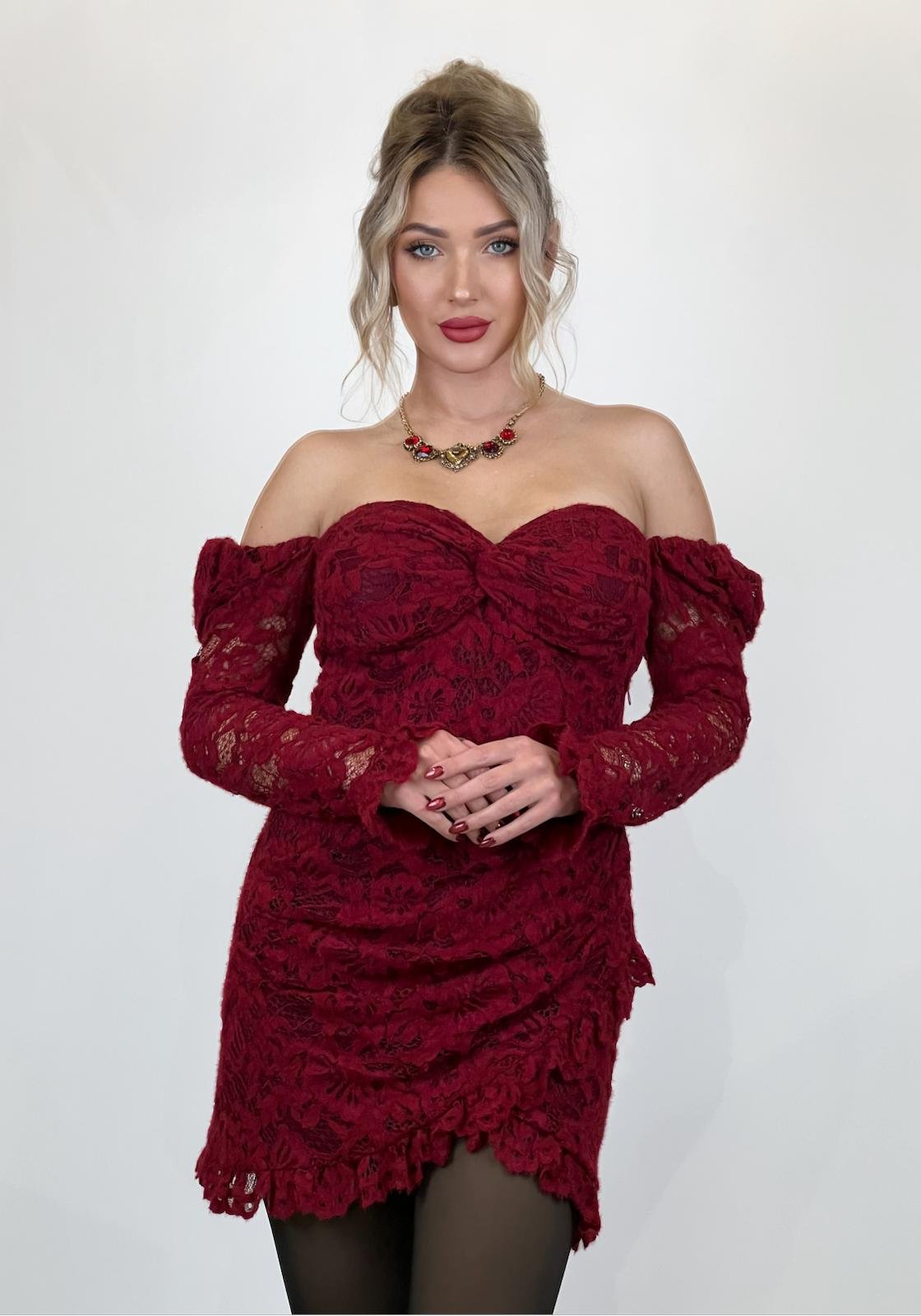 Burgundy Lace Mini Dress