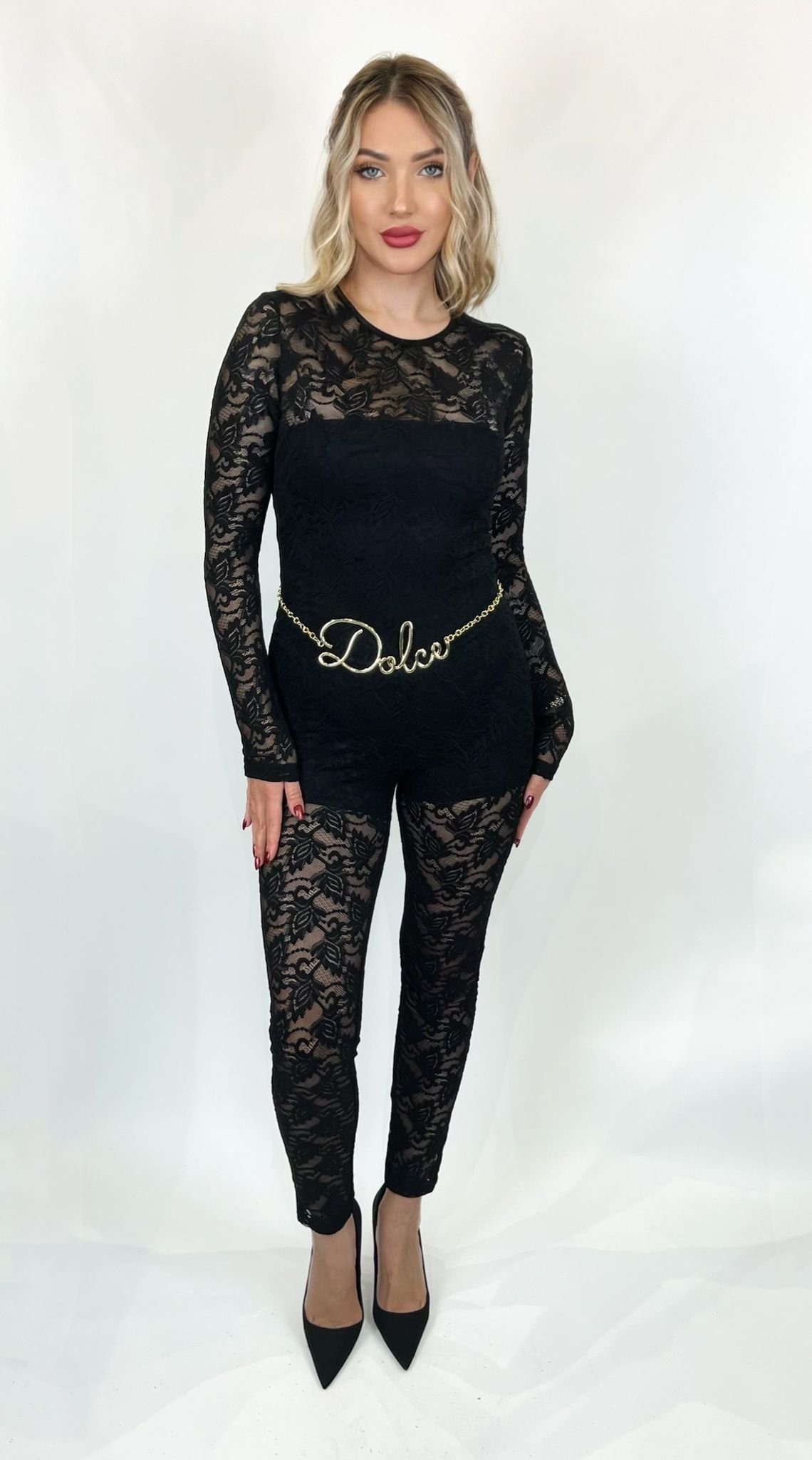 All Over Lace Jumpsuit in Black