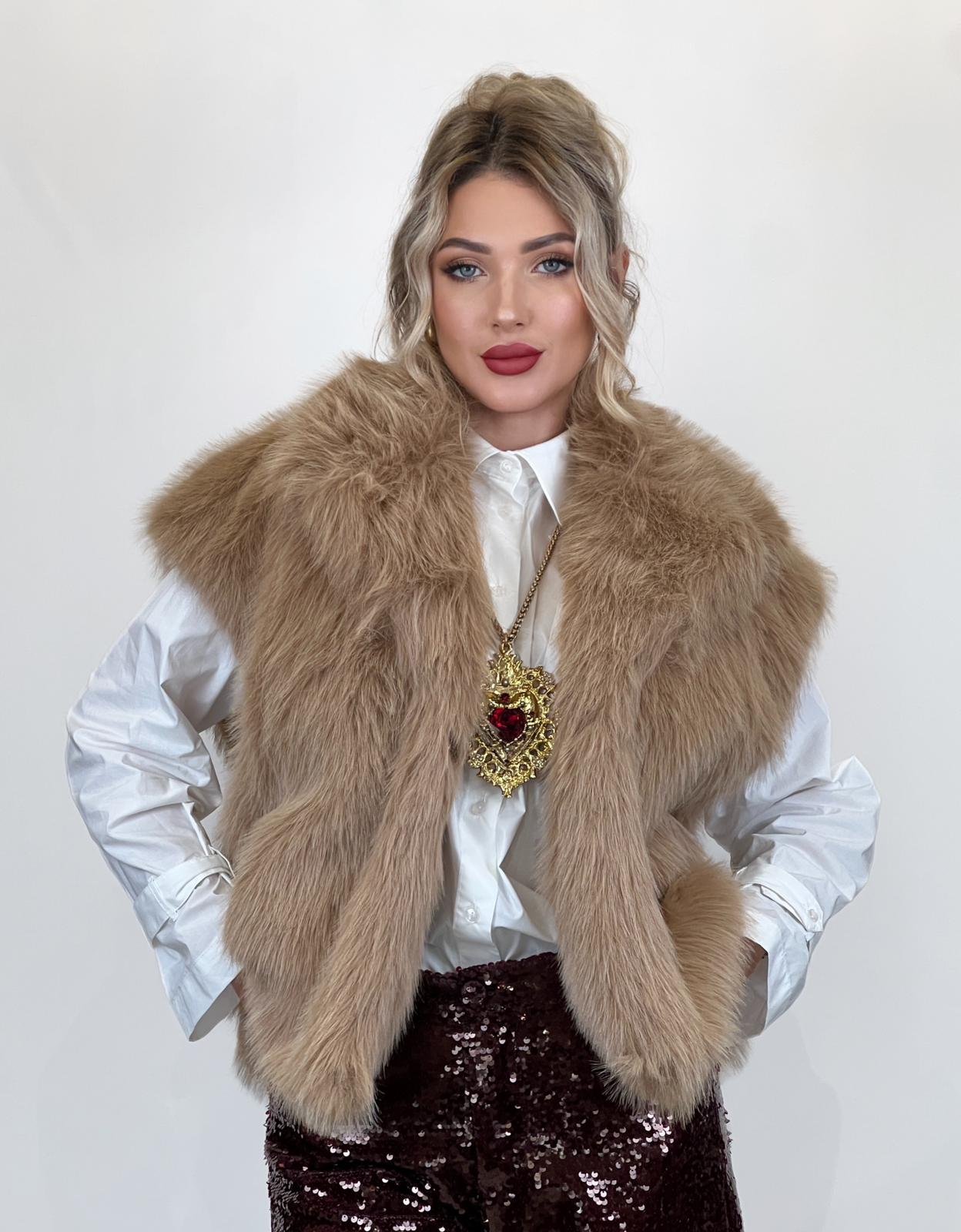 Faux Fur Gilet in Beige