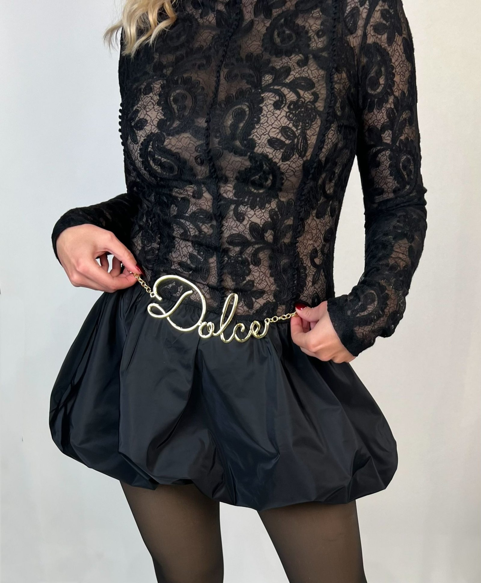 Balloon Skirt Dress in Black - Image 3