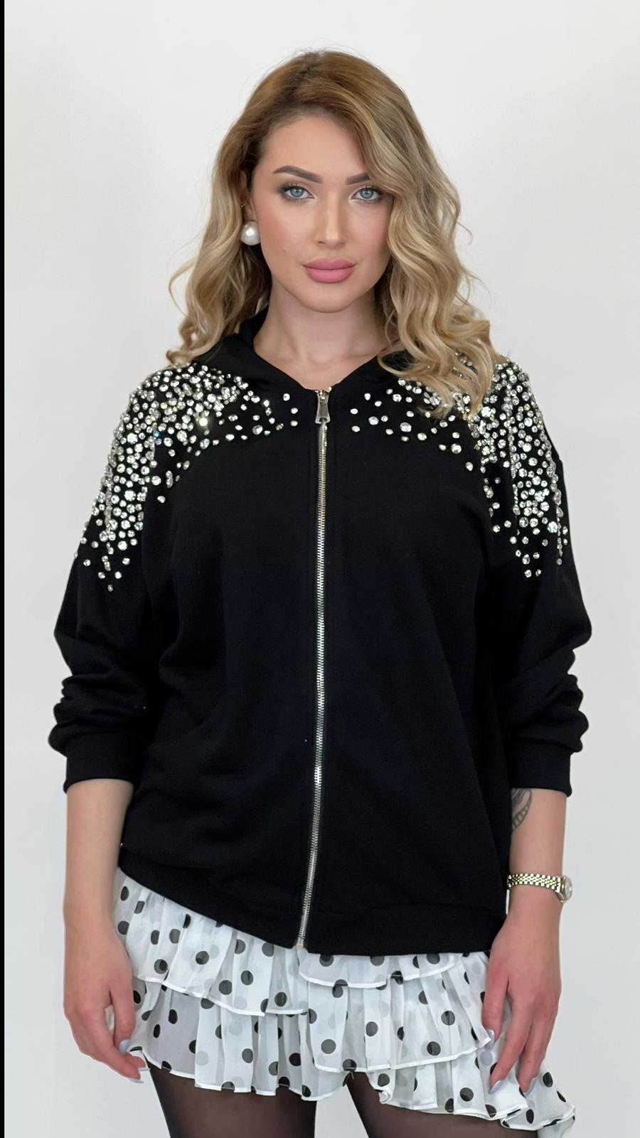 Oversized Sweatshirt with Jewel Applique in Black - Image 2