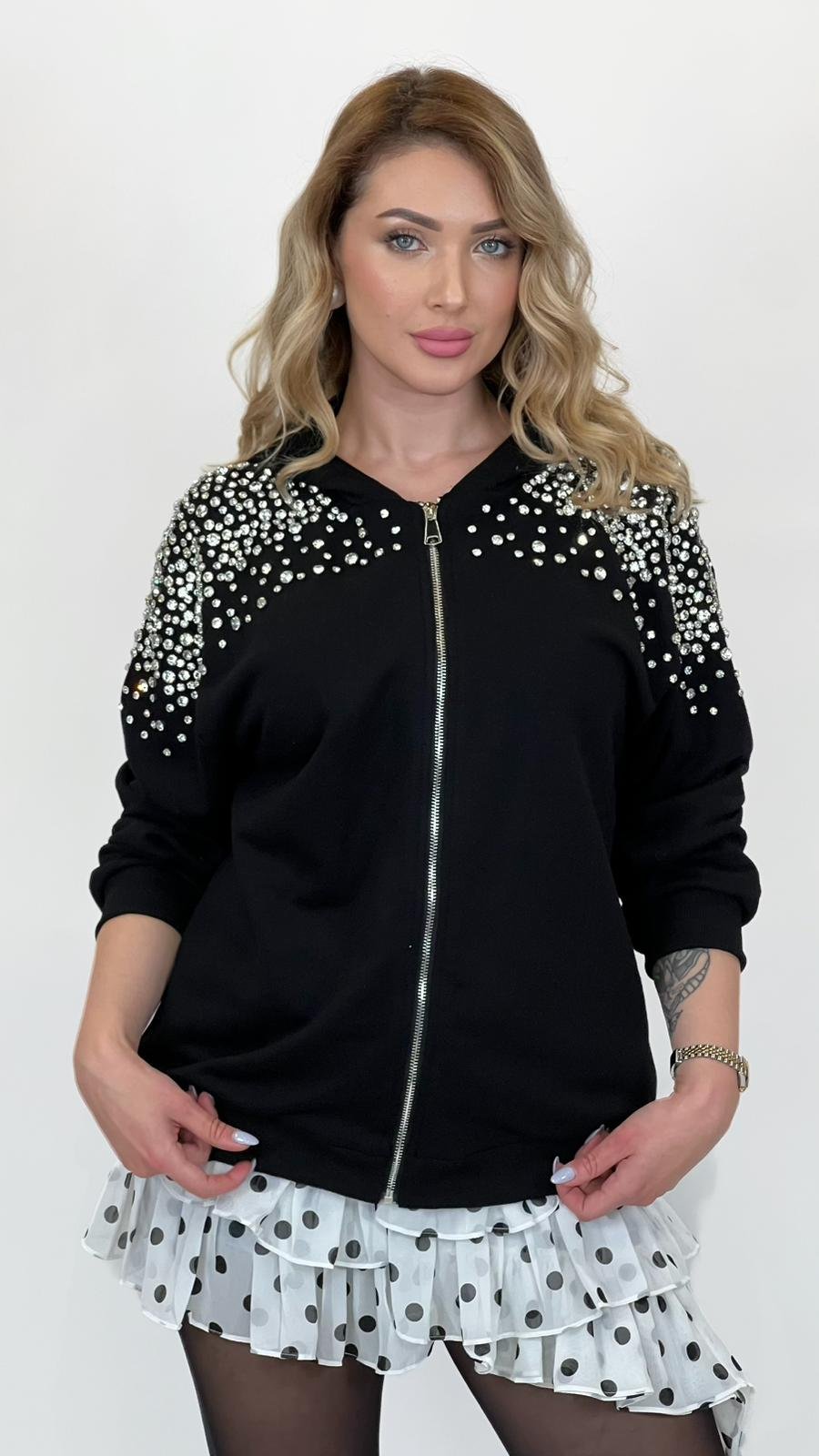 Oversized Sweatshirt with Jewel Applique in Black