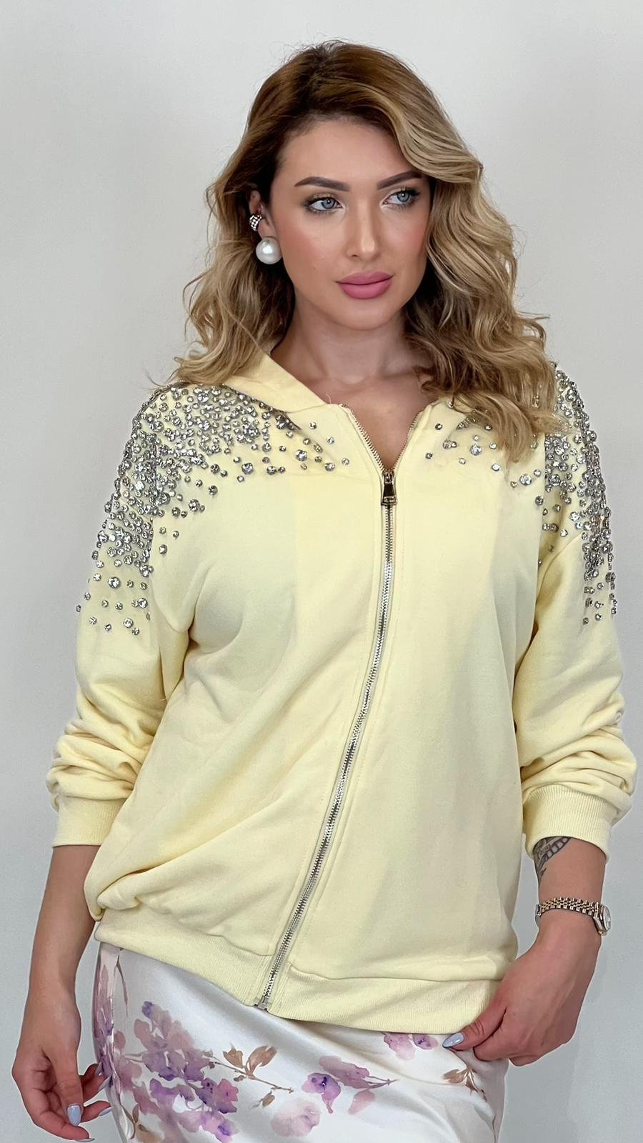 Oversized Sweatshirt with Jewel Applique in Yellow