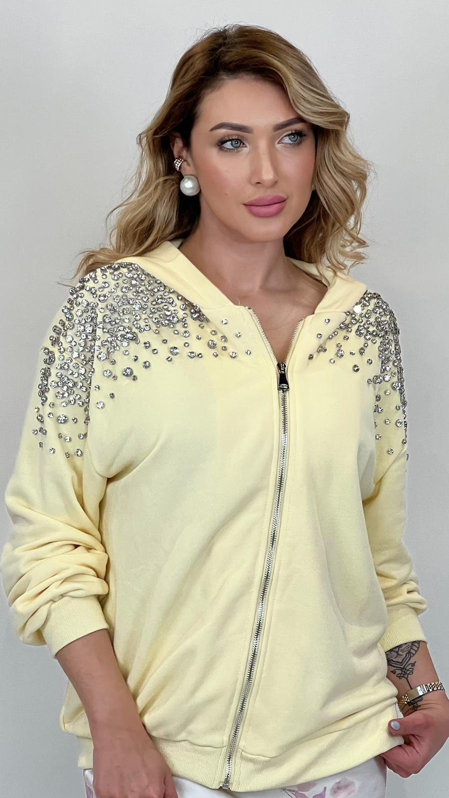 Oversized Sweatshirt with Jewel Applique in Yellow - Image 2