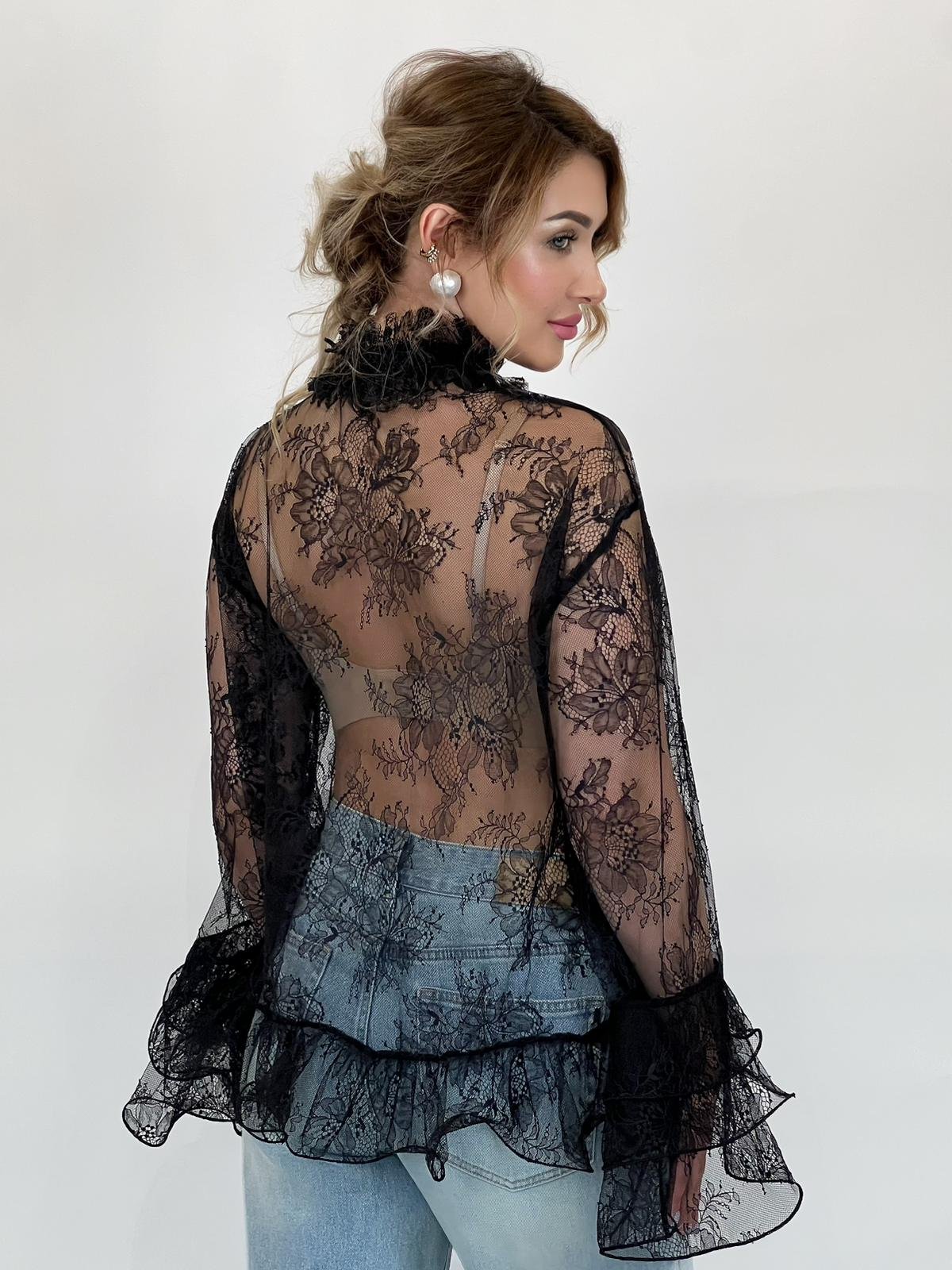 Ruffled Lace Blouse in Black - Image 2