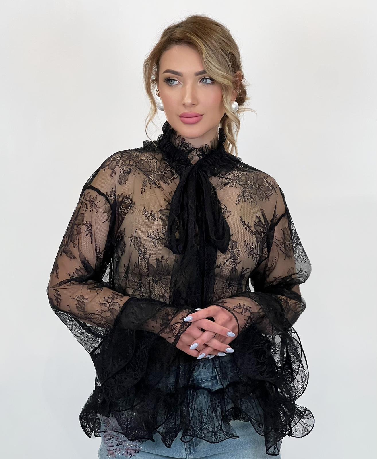 Ruffled Lace Blouse in Black